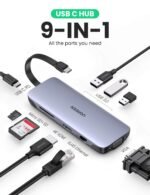 UGREEN 9 in 1  USB-C Multifunction Adapter - CM274, USB-C to USB 3.0 (2 Ports) + HDMI + DisplayPort + VGA + Gigabit Ethernet + SD & TF Card Reader + USB-C PD