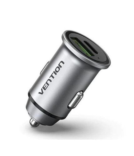 Vention Two-Port USB A+A(30+30) Car Charger Gray Mini Style Aluminium Alloy Type