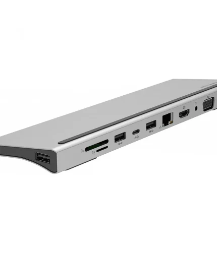 Vention 11 in 1 Multi-function USB-C to HDMI/VGA/USB-C Gen 1/USB 3.0x2/USB 2.0/RJ45/SD/TF/TRRS 3.5mm/PD Docking Station 0.25m Gray Metal Type