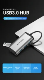 Vention USB 3.0 to USB3.0 (3 PORTS) + Gigabit Ethernet Aluminum Alloy Docking Station