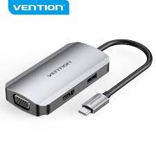 Vention USB C Multi-function 4 in 1 Docking Station USB-C to HDMI/VGA/USB 3.0/PD Docking Station 0.15M Gray Aluminum Alloy Type