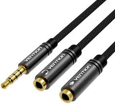 3.5mm Male to 2*3.5mm Female Stereo Splitter Cable 0.3M Black ABS Type