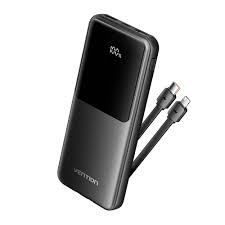 Vention 10000mAh Power Bank (Micro-USB + USB-C + USB-A + USB-A) with Integrated USB-C and Lightning Cables 22.5W Black LED Display Type