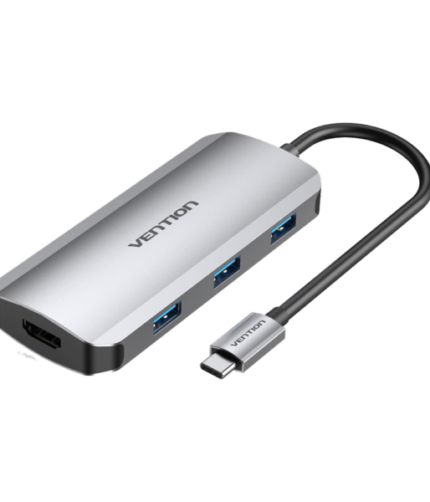 Vention USB C Multi-function 6 in 1 Docking Station, Type C TO HDMI/USB 3.0 (3 port) RJ45/PD (87W) Converter 0.5m Gray