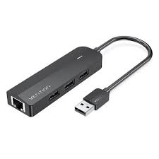 3-Port USB 2.0 Hub with 100M Ethernet Adapter 0.15M Black