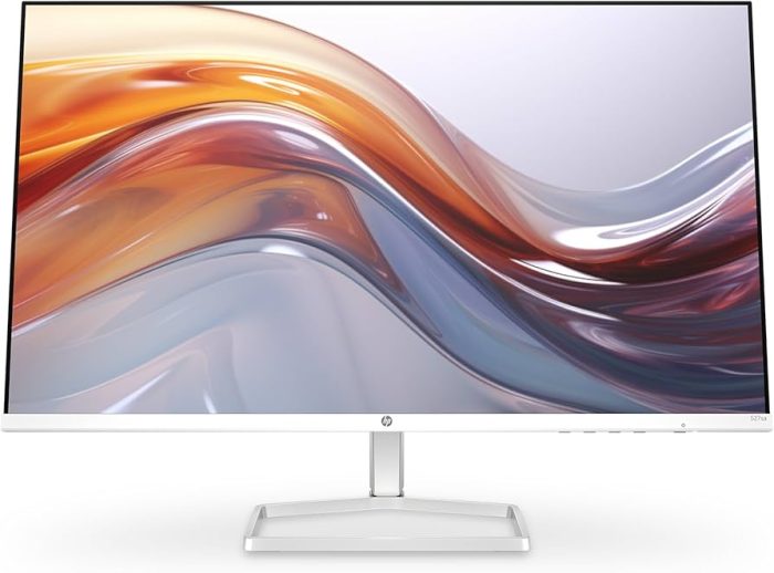 "HP 527sa Series 5 27"" FHD Monitor, Integrated Speakers, White Color, Connectivity: 1 VGA, 2 HDMI 1.4, 1 3.5 mm Audio Jack (Audio Out), 1 3.5 mm Audio Jack (Audio In) - 94F48AS"