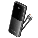Vention 10000mAh Power Bank (Micro-USB + USB-C + USB-A + USB-A) with Integrated USB-C and Lightning Cables 22.5W Black LED Display Type