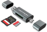 Vention 2-in-1 USB 3.0 A Card Reader(SD+TF) Gray Dual Drive Letter Aluminum Alloy Type