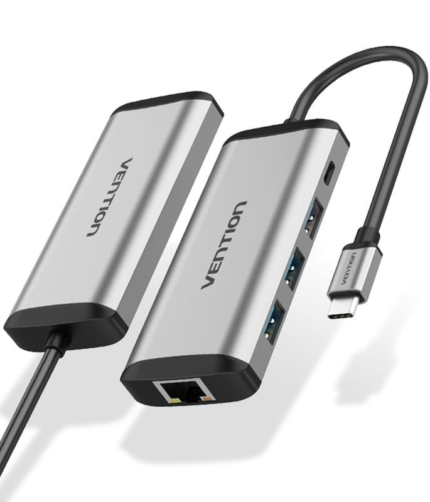Vention USB C Multi-function 5 in 1 Docking Station Type-C to HDMI/USB3.0*3/PD Converter 0.15M Gray Metal Type