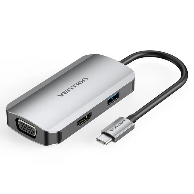Vention USB C Multi-function 8 in 1 Docking Station to HDMI/USB3.0x3/RJ45/SD/TF/PD Docking Station 0.15M Gray Aluminum Alloy Type (100w)