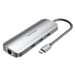 Vention USB C Multi-function 9 in 1 Docking Station HDMI/USB3.0x3/RJ45/SD/TF/TRRS 3.5mm/PD Docking Station 0.15M Gray Aluminum Alloy Type (100w)