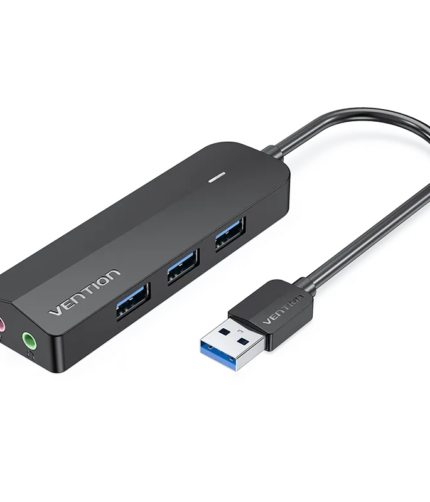 Vention 3-Port USB 3.0 Hub with Sound Card and Power Supply 0.15M Black
