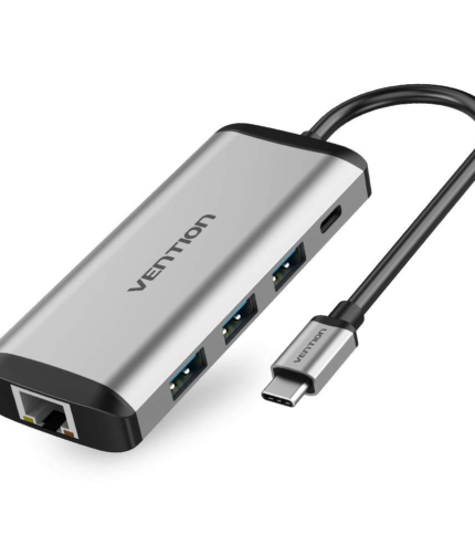 Vention USB C Multi-function 9 in 1 Docking Station Type-C to HDMI/USB3.0*3/TF/SD/RJ45/3.5mm/PD Docking Station 0.15m Gray Metal Type ( 87W)