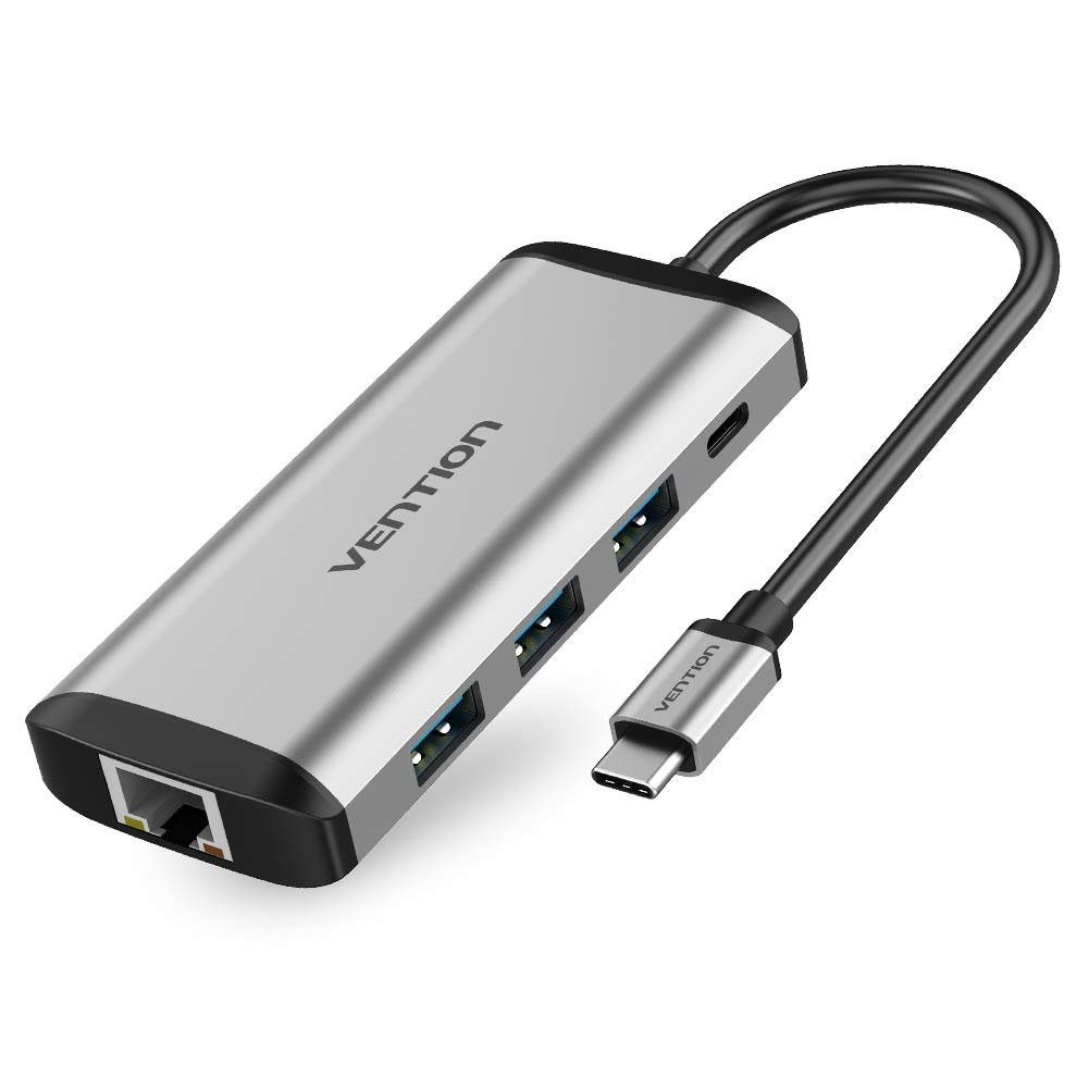 Vention USB C Multi-function 9 in 1 Docking Station Type-C to HDMI/USB3.0*3/TF/SD/RJ45/3.5mm/PD Docking Station 0.15m Gray Metal Type ( 87W)