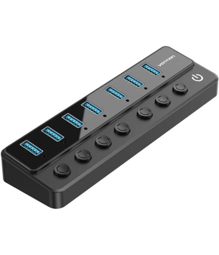 Vention USB B to USB 3.0 X7 HUB with individual Power switches And DC.5.5m power adapter