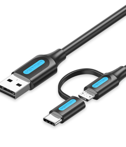 Vention USB 2.0 A Male to 2-in-1 Micro-B&USB-C Male 3A Cable 0.5M Gray Aluminum Alloy Type
