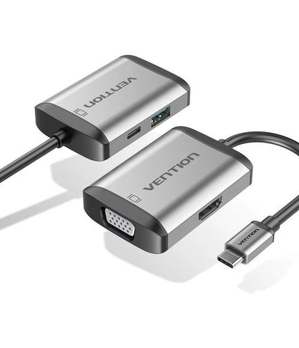 Vention Type-C to HDMI/VGA/USB3.0/PD Converter 0.15M Gray Metal Type