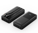 Vention 20000mAh Power Bank (Micro-USB + USB-C + USB-A + USB-A) with Integrated USB-C and Lightning Cables 22.5W Black LED Display Type